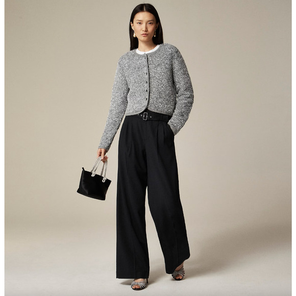 J.Crew Sweater Lady Jacket Silver Tinsel Yarn Metallic Party Gray Large NWT - Picture 2 of 12